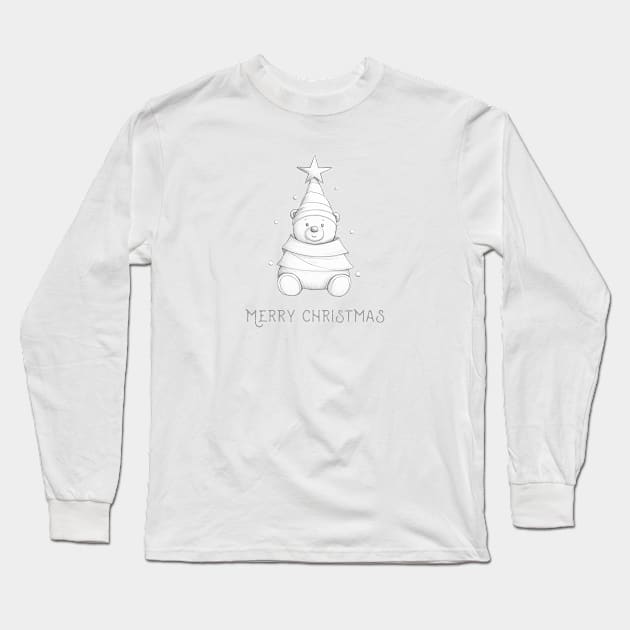 Christmas bear-tree bw Long Sleeve T-Shirt by NATLEX